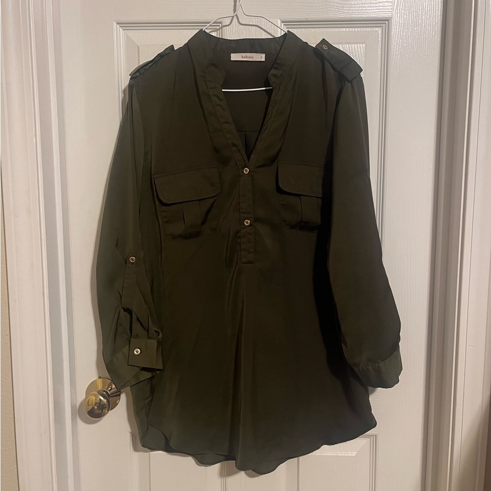 Bohme Olive Green Button-Up Blouse